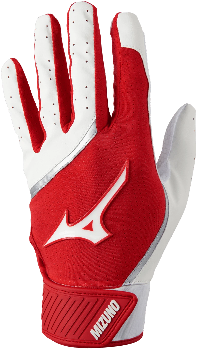 Mizuno MVP Youth Baseball Batting Glove - White Red