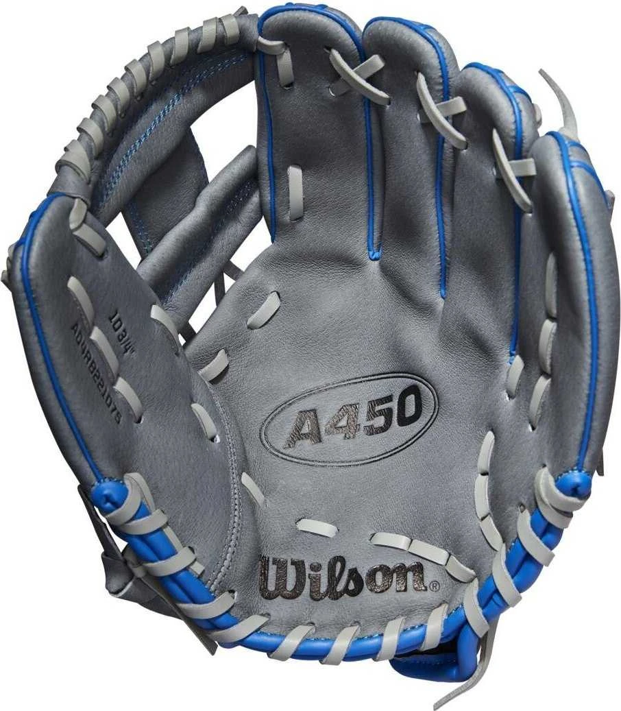 Wilson 2022 A450 10.75" Youth Infield Gloves- Gray Royal - Image 2