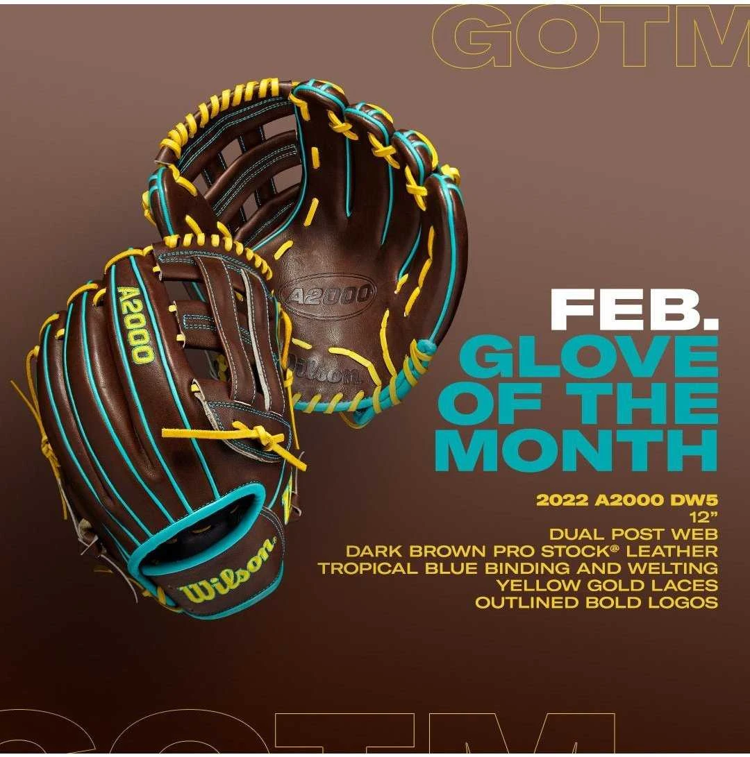 Wilson A2000 DW5 12.00" Infield Glove Feb 2022 GOTM WBW10087812 - Dark Brown Yellow - Image 4